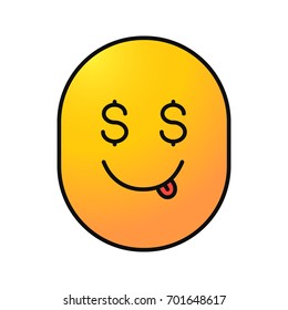 Greedy smile color icon. Yummy dollar emoji. Isolated vector illustration