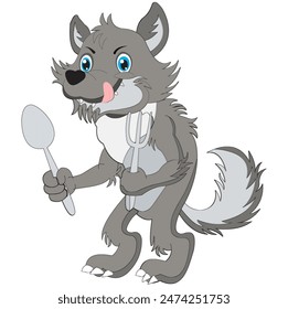 Greedy wolf vector kids book story character wild animal illustration