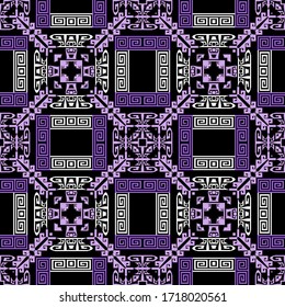 Greek abstract geometric vector seamless pattern. Ornamental modern background. Geometrical ethnic tribal ornaments. Greek key meanders, shapes, squares, frames. Repeat symmetrical colorful backdrop.