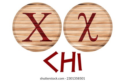Greek Alphabet Letter Chi On A Wooden Board Vector Illustration