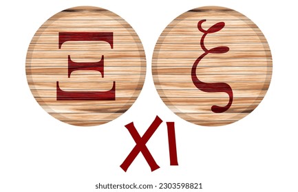 Greek Alphabet Letter Xi On A Wooden Board Vector Illustration