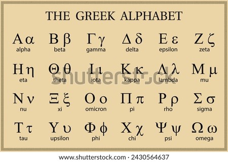 Greek alphabet letters. Education. Science. School. Vector illustration.