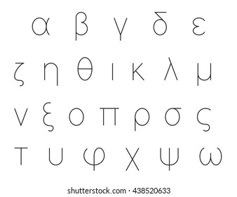 Greek Alphabet Letters, Font Set, Outlined, Black Isolated On White Background, Vector Illustration.