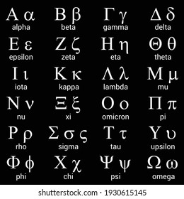 greek alphabet letters on black background