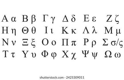 Letras y símbolos del alfabeto griego. El alfabeto griego se ha utilizado para escribir el idioma griego desde finales del siglo IX o principios del siglo VIII a.C. Se deriva del alfabeto fenicio anterior, 