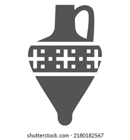 Greek amphora and pot with meander pattern. Ancient vase silhouette glyph illustration. Clay ceramic earthenware. Vector