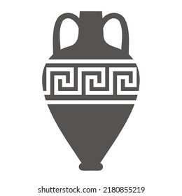 Greek amphora and pot with meander pattern. Ancient vase silhouette glyph illustration. Clay ceramic earthenware. Vector.