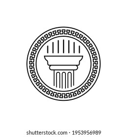 Greek ancient coin with pillar column logo design vector