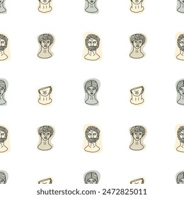 Greek ancient heads statues vector seamless pattern. Marble heads vector pattern