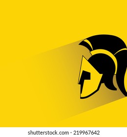 Greek, ancient helmet on yellow background, flat and shadow theme design