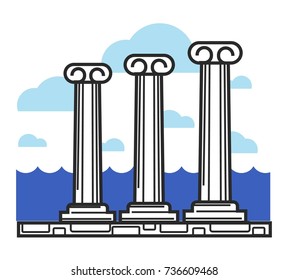 Greek antique columns Cyprus travel landmark symbol and vector tourist sightseeing