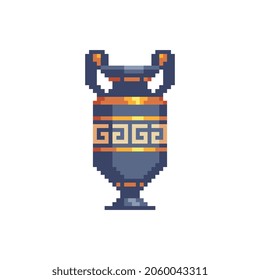 Greek antique vase pixel art icon ancient clay amphora or urn isolated vector illustration. 8-bit sprite. Design stickers, logo, mobile app, embroidery.