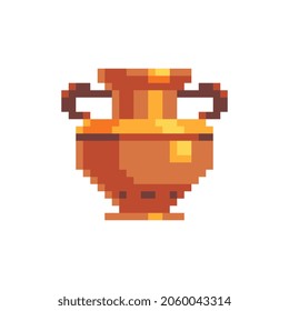 Greek antique vase pixel art icon ancient clay amphora or urn isolated vector illustration. 8-bit sprite. Design stickers, logo, mobile app, embroidery.