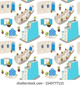 Greek architecture cartoon vector seamless pattern
