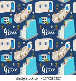 Greek architecture cartoon vector seamless pattern.