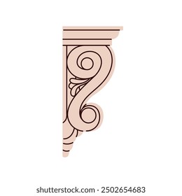 Greek architecture element, volute in classic ancient Greece style. Spiral decoration from old historic Athens. Antique adornment, ornament. Flat vector illustration isolated on white background