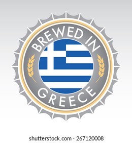 A Greek beer cap crest in vector format. The bottle cap features the Greek flag flanked by two golden wheat icons.