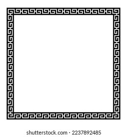 Greek black and white style border frame  circle frame with seamless vector illustration