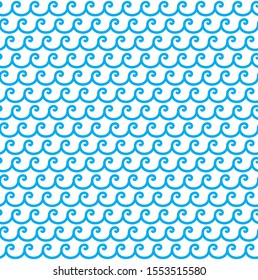 Greek blue waves seamless vector pattern ornament