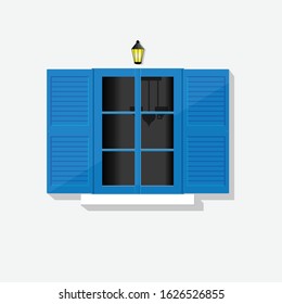 greek blue window vector art illustration with lamp