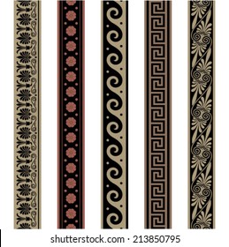 Greek border ornaments. Seamless decoration patterns. Vector file