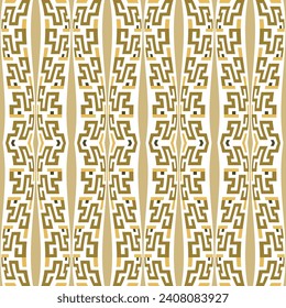 Fronteras griegas. Patrón griego sin soldadura. Fondo de la frontera ornamental. Repetir los adornos modernos. Diseño aislado de estilo étnico tribal en blanco. Resumen de fondo adornado con motivos ornamentales. Llave griega, serpenteantes.