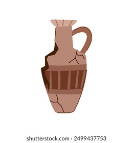 greek broken antique pot cartoon. ceramic vessel, urn jug, archeology clay greek broken antique pot sign. isolated symbol vector illustration