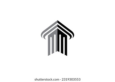 Greek building pillar column flat logo design from bottom perspective