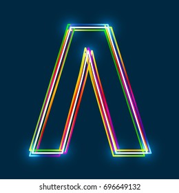 Greek Capital Letter Lambda. Multicolor outline font with glowing effect on blue background. Vector EPS10