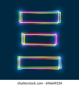 Greek Capital Letter Xi. Multicolor outline font with glowing effect on blue background. Vector EPS10
