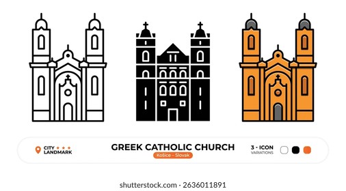 Ícone De Linha Da Igreja Católica Grega, Košice, Silhueta De Marco Eslovaco, Vetor De Cor, Traço Editável.
