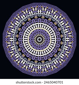 Patrón de mandala de círculo de estilo étnico céltico griego. Fondo de Vector de nudos celtas ornamentales. Moderno fondo estampado. Griega meandro clave hermosos adornos florales. Patrón de mandala abstracto redondo.