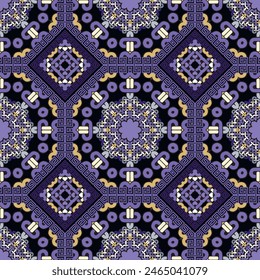 Patrón sin fisuras geométrico de color violeta de estilo étnico céltico griego. Fondo de Vector de nudos celtas ornamentales. Repite el fondo moderno con motivos. Griega meandro clave hermosos ornamentos. Textura sin fin.