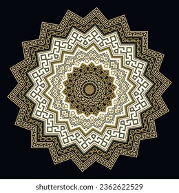 Greek celtic style zigzag mandala pattern with chains, frames, borders. Tribal ethnic vector background. Greek key, meanders golden lines trendy zig zag ornaments.  Geometric modern beautiful design.