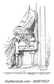 Greek chair, vintage engraved illustration. Private life of Ancient-Antique family-1881.
