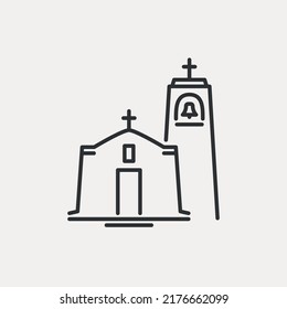 Greek Chapel or Church with bell tower line icon. Holy Building for Christian Religion. Home for the God. Vector illustration editable stroke
