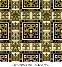 Griechisches kariertes Quadrat umrahmt ein schönes, nahtloses Muster. Farbiger griechischer Vektorhintergrund. Ethische Ornamente im Stammesstil. Wiederholen Sie den Hintergrund. Zierdesign mit griechischem Schlüssel, Mäander. Endlose Textur.