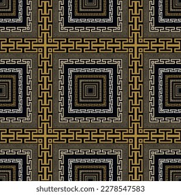 Marco cuadrado a cuadros griegos sin fisuras. Cuadrado fondo vectorial. Repetir el fondo geométrico moderno. Cuadraba la cuadrícula adornada con marcos, líneas, formas, símbolos, signos. Llave griega, serpenteantes.