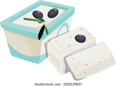 Greek Cheese Plastic Box Package Cartoon Icon