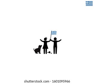 Greek children with national flag of Greece, future of Greece concept, sign symbol background, vector illustration.