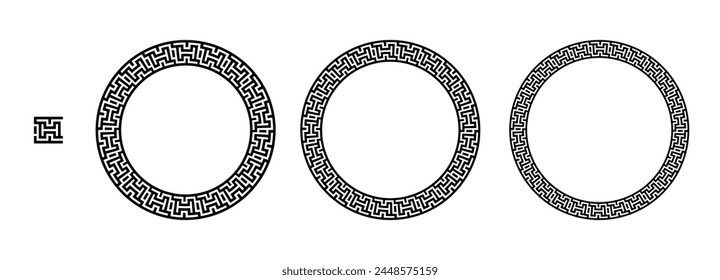 Greek circle frame, decorative border, vintage ornaments with seamless pattern vector illustration