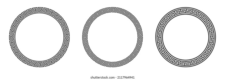 Greek Circle Frames Set. Vintage Ornaments Silhouettes Isolated On White.