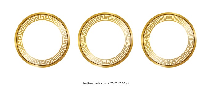 Greek circle pattern gold frame, round greek frame ornament, decoration elements vector illustration