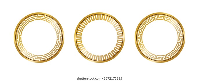 Greek circle pattern gold frame, round greek frame ornament, decorative frame, decoration elements vector illustration