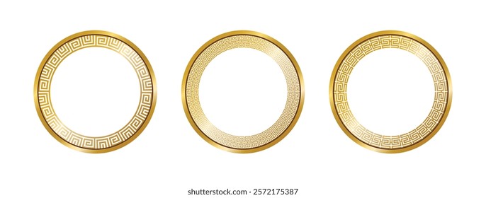 Greek circle pattern gold frame, round greek frame ornament, decorative frame, decoration elements vector illustration