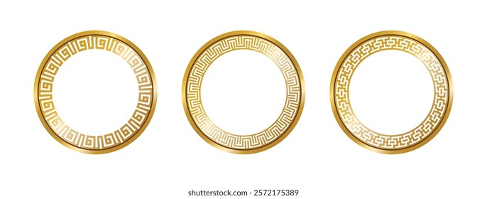 Greek circle pattern gold frame, round greek frame ornament, decorative frame, decoration elements vector illustration