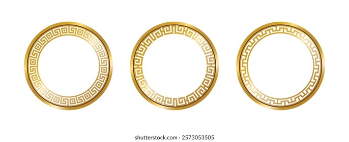 Greek circle pattern gold frame, round greek frame ornament, decorative frame, decoration elements vector illustration