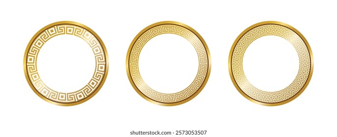 Greek circle pattern gold frame, round greek frame ornament, decorative frame, decoration elements vector illustration