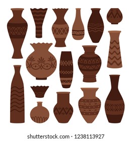 Greek clay pots. Ancient vase set isolated on white background, old ancient urn and amphora, jar and jug vector illustration
