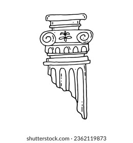 Greek column. Ancient architecture destroyed by time. Antique classical column. Doodle. Vector illustration. Hand drawn. Outline.